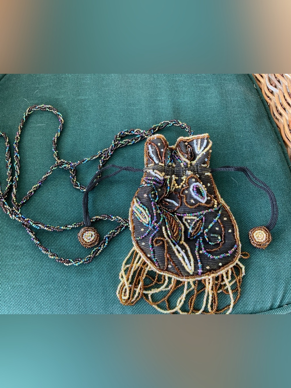 Beaded Embellished Drawstring Pouch - Black & Gold